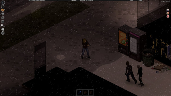 Project Zomboid Screenshot: Shooting zombies in the rain.