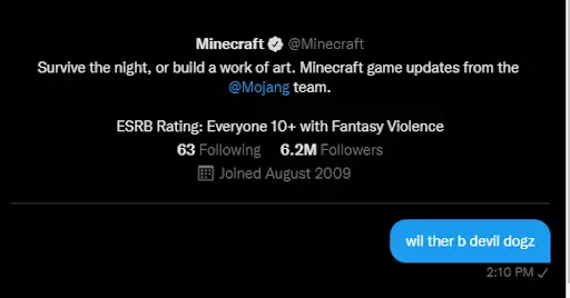 Minecraft DM on Twitter