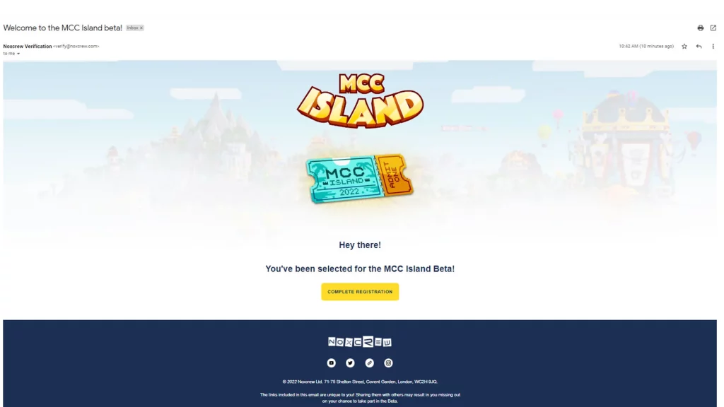 MCC Island Beta Email